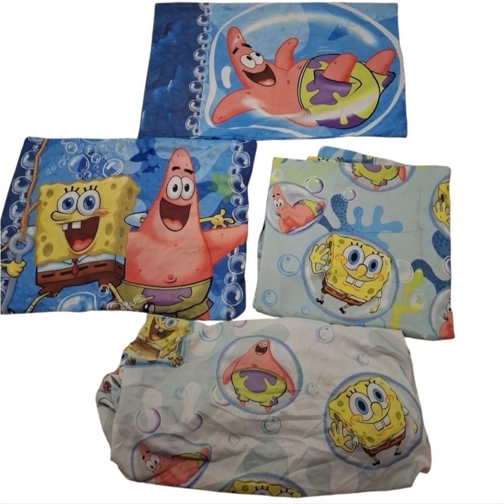 Spongebob 2010 Twin Size Flat Sheet Pillowcase Fitted Sheet Set